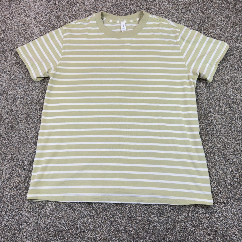 Lululemon Love Crew T-Shirt Size 6 Sage Green White Striped Pima Cotton LW3DMCS